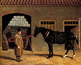 Horse Canvas Paintings - A Cart Horse And Driver Outside A Stable